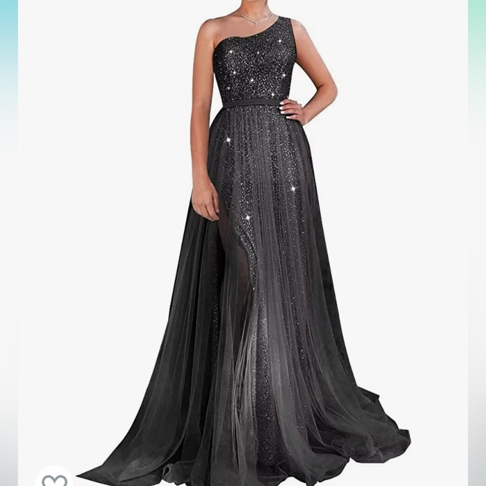 One Shoulder Sequin Prom Dresses Long Ball Gown Tulle Formal Dresses size 8